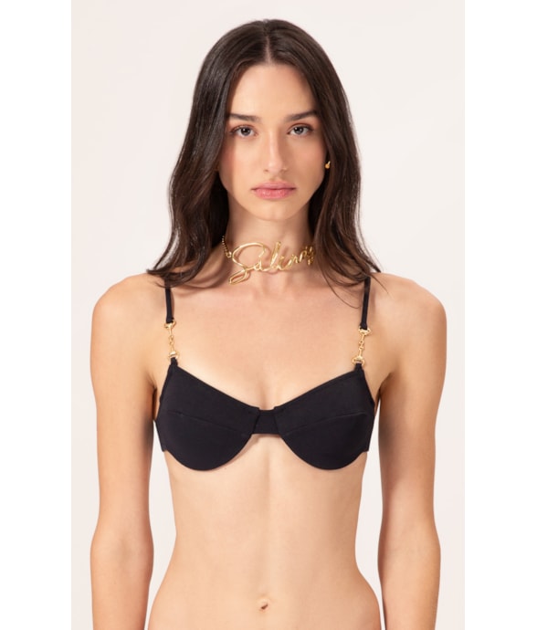 Top Meia Taça Reto Canelado Sculpt Preto