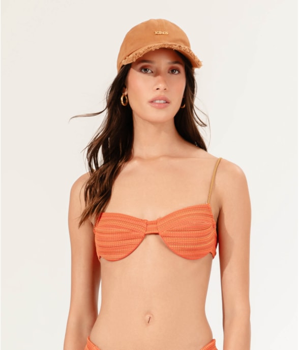 Top Meia Taça Reto Comfort Texture Laranja