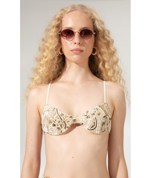 Top Meia Taça Reto Jacquard Brocado Natural