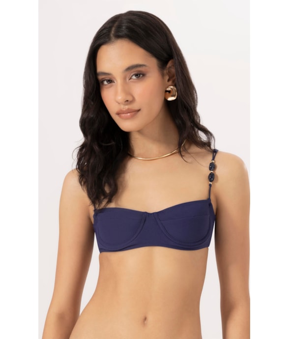 Top Meia Taça Retro Crepe Ocean Marinho