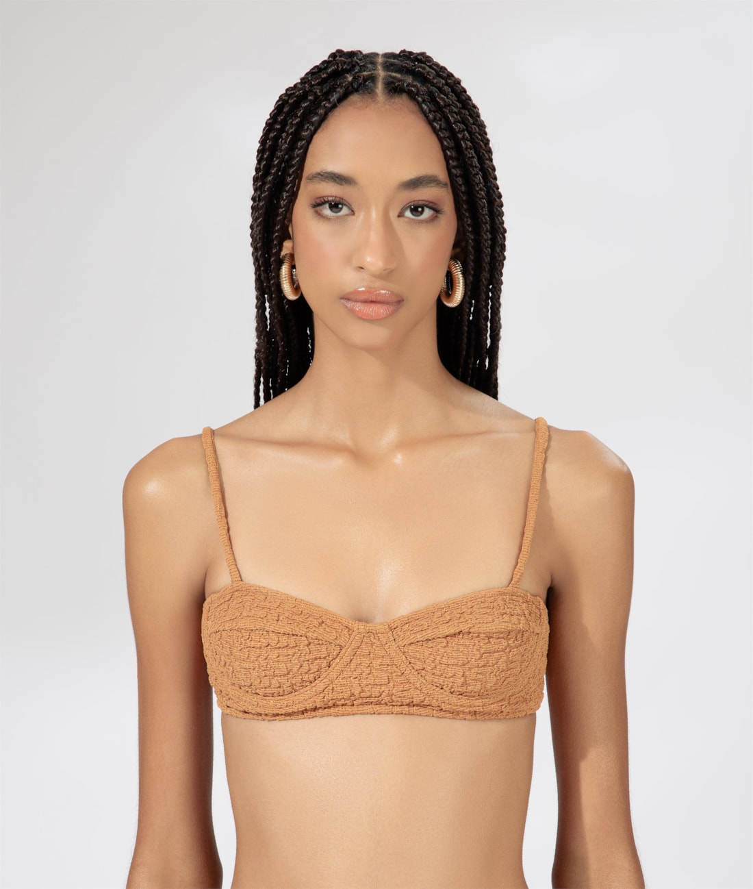 Top Meia Taça Retrô Crepe Shine Caramelo