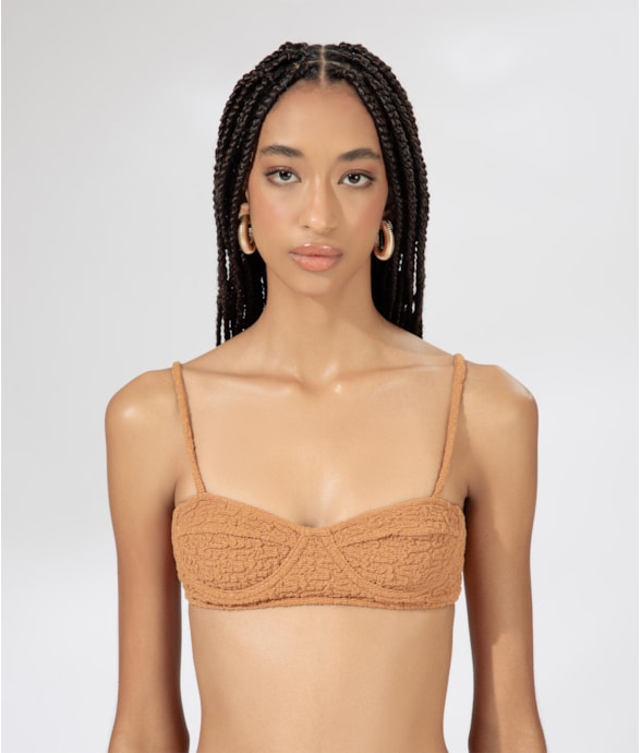 Top Meia Taça Retrô Crepe Shine Caramelo