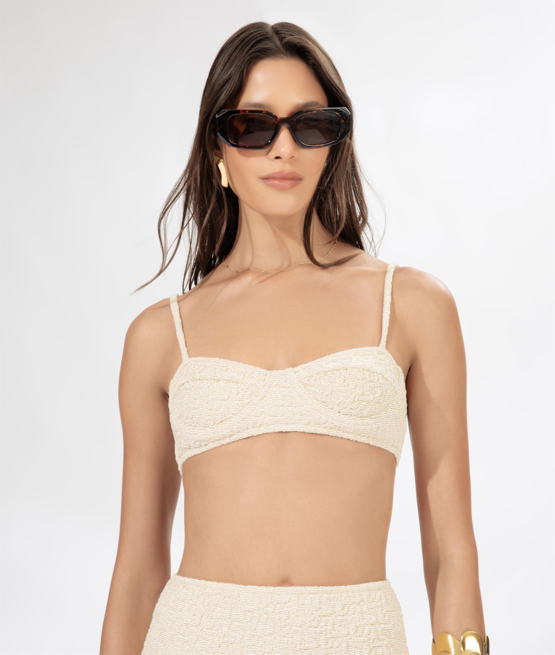 Top Meia Taça Retrô Crepe Shine Natural