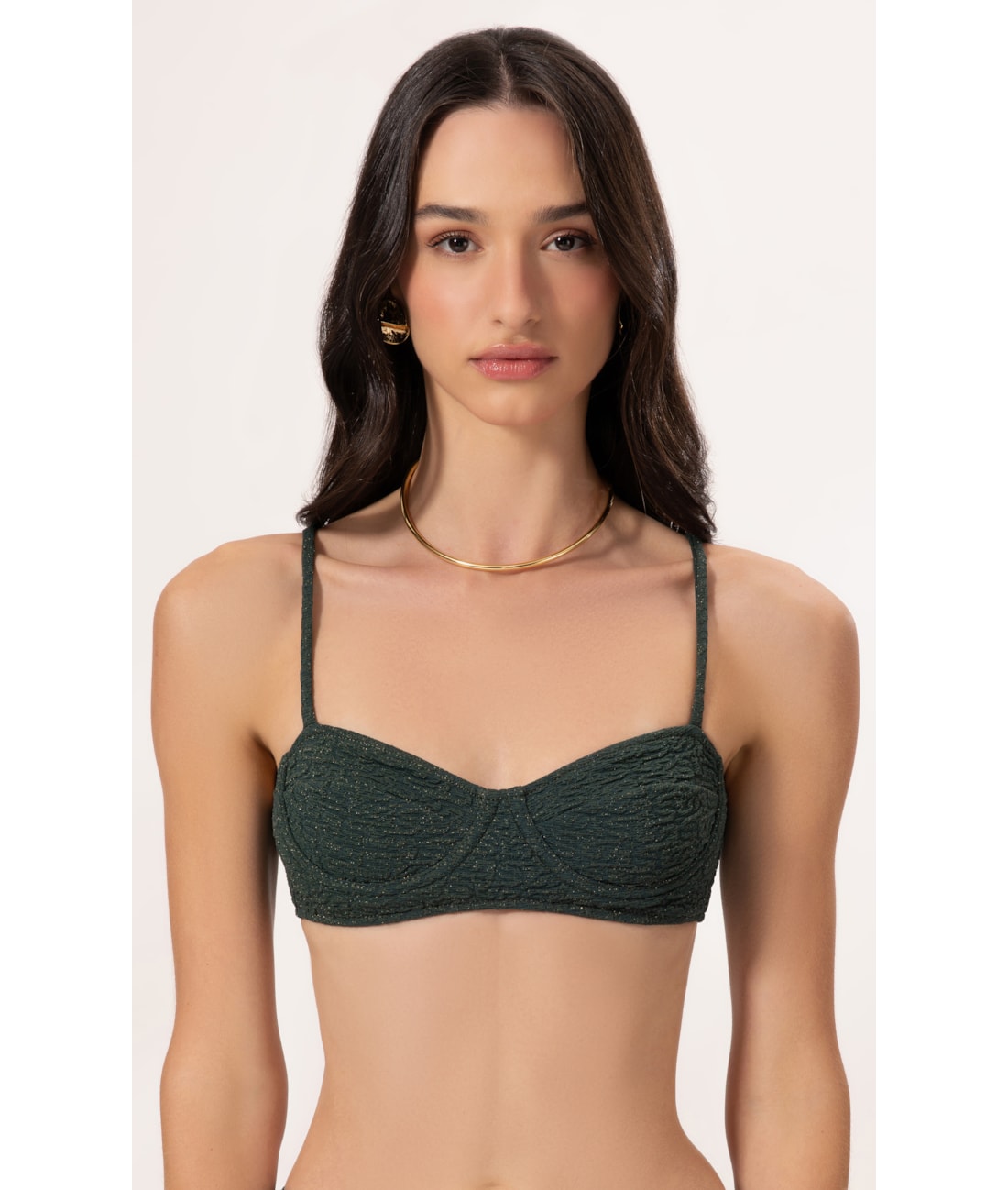 Top Meia Taça Retrô Crepe Shine Verde Escuro