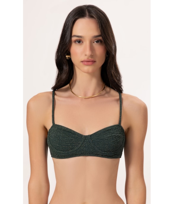 Top Meia Taça Retrô Crepe Shine Verde Escuro