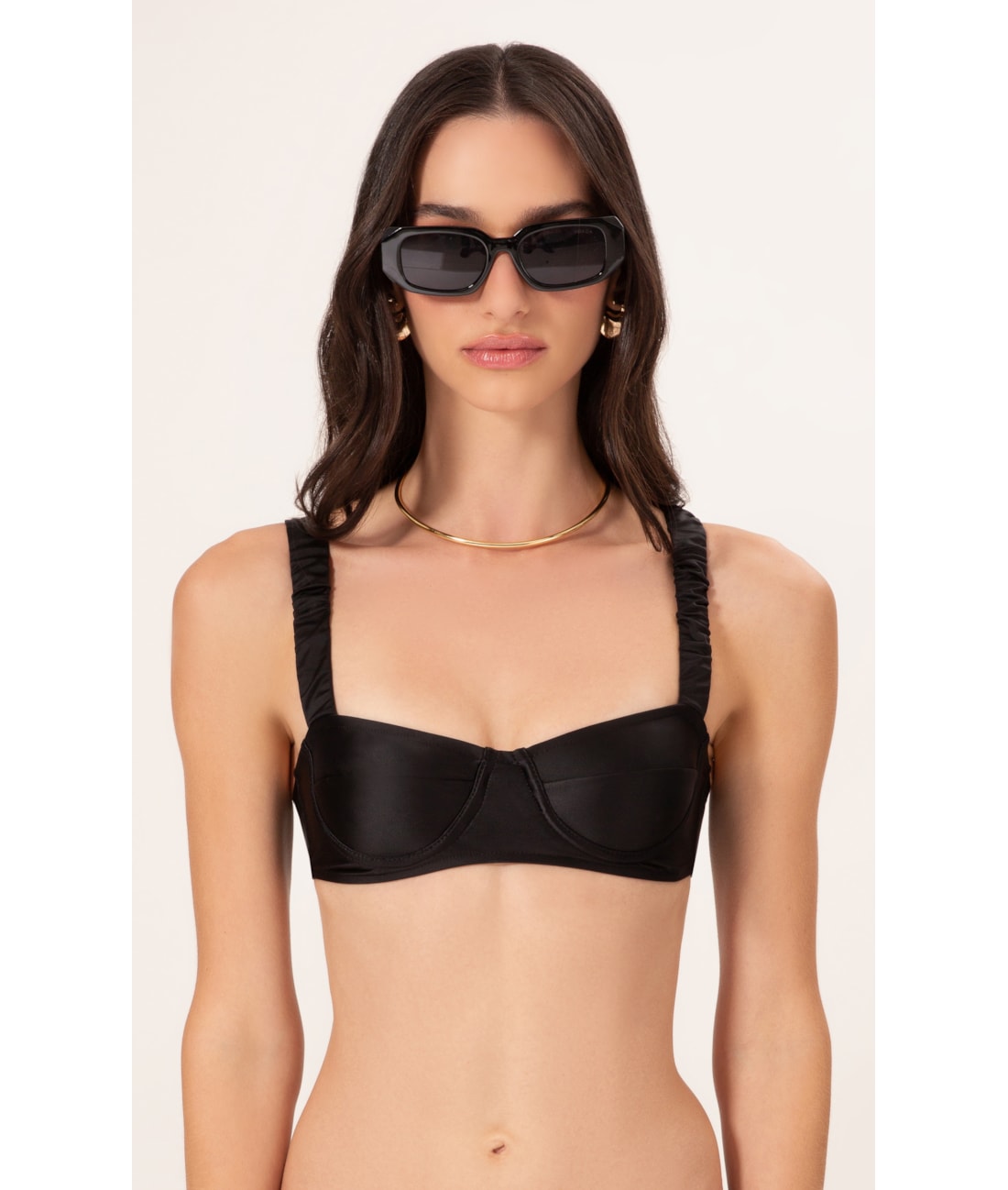 Top Meia Taça Retrô Satin Skin Preto