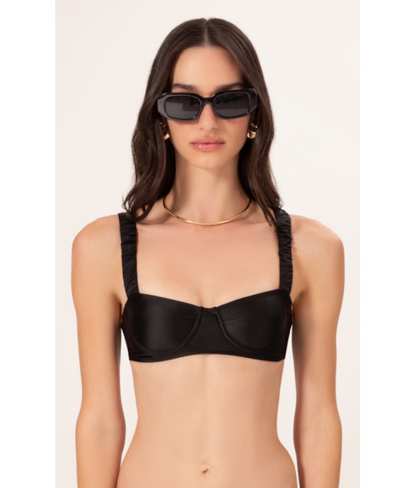 Top Meia Taça Retrô Satin Skin Preto