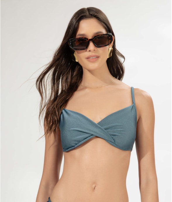 Top Meia Taça Transpassado Comfort Sunset Azul Bic