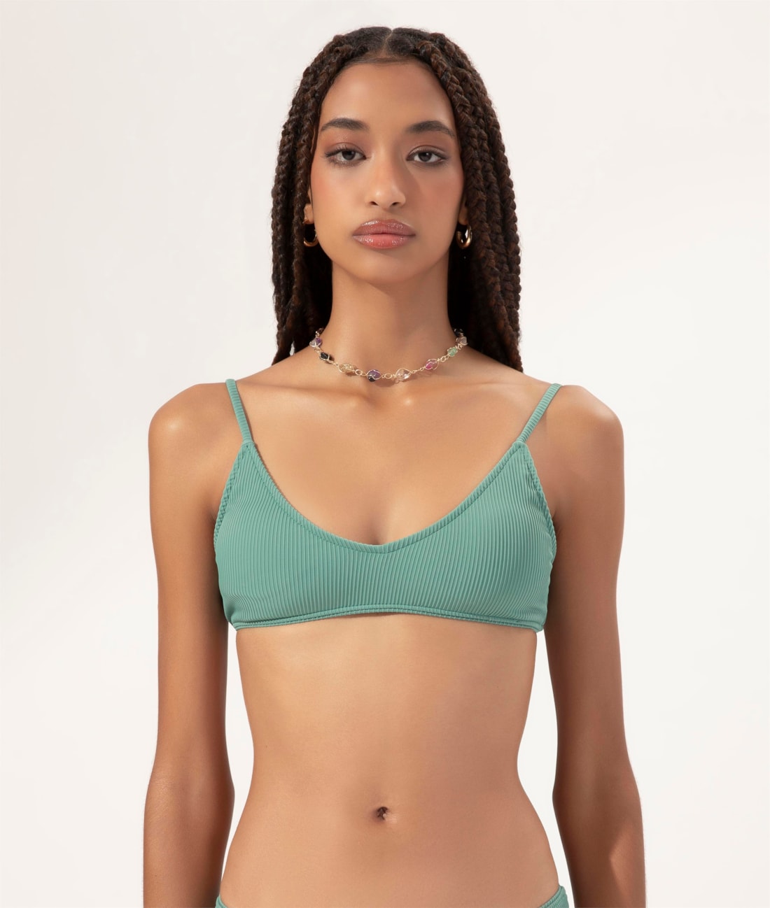 Top Regata Novo Viés Madras Verde Oliva