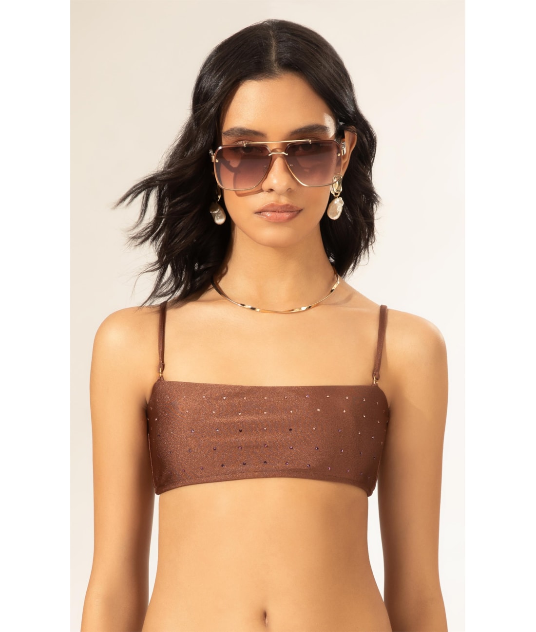Top Reto Crystals By Swarovski Celebrate Marrom