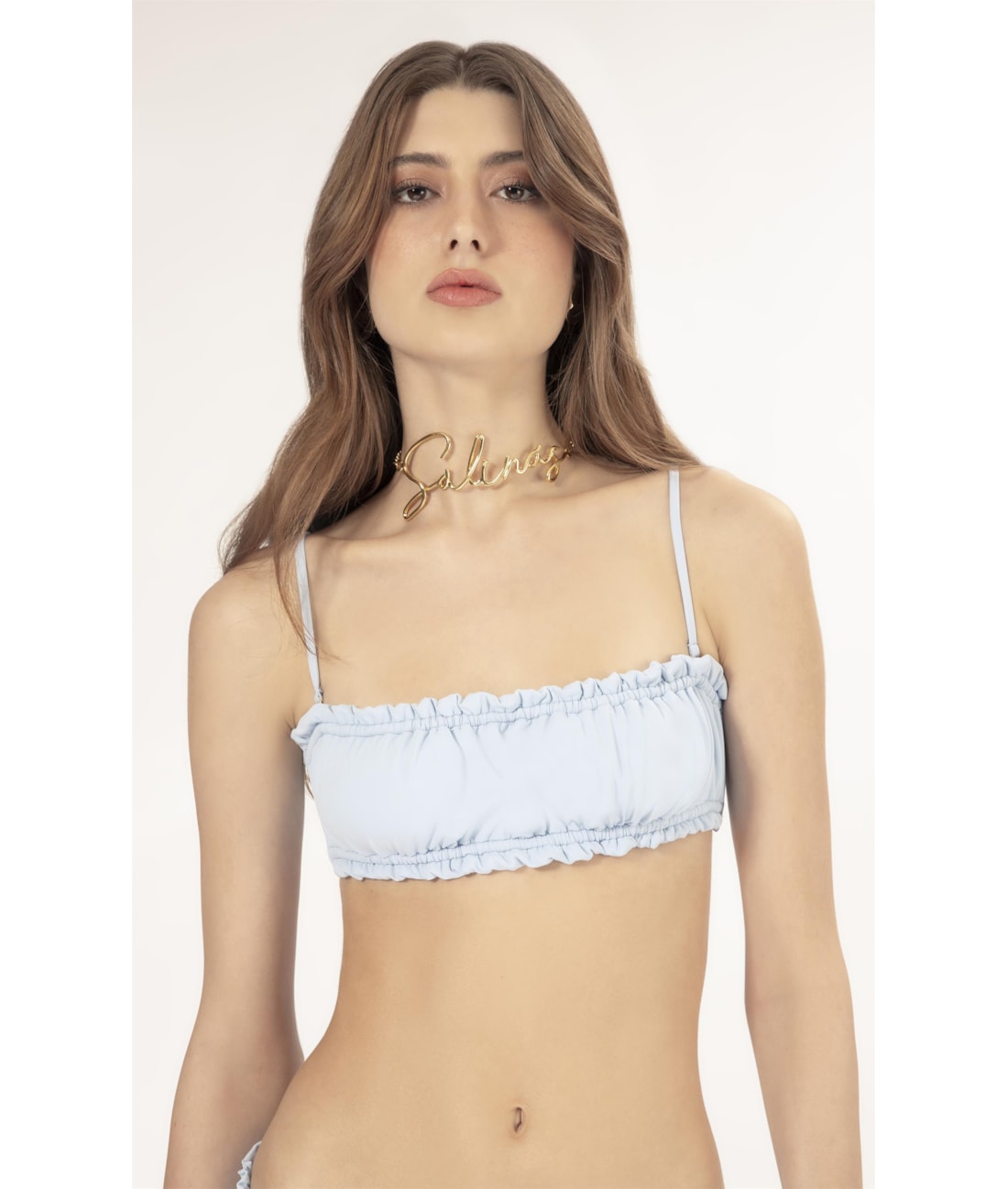 Top Reto Franzido Draping Azul Claro