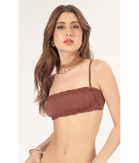 Top Reto Franzido Draping Marrom