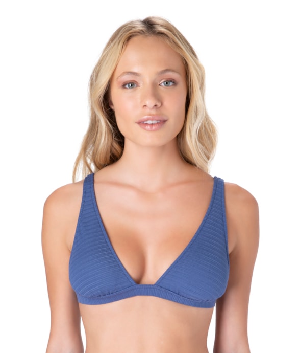 Top Triângulo Crochet Azul Claro
