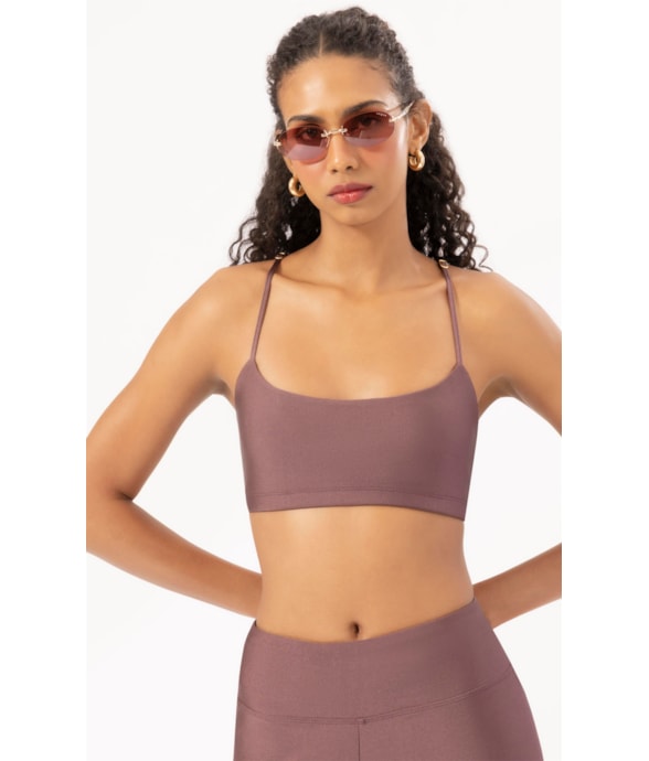 Top Triângulo Fitness Basics Marrom Escuro