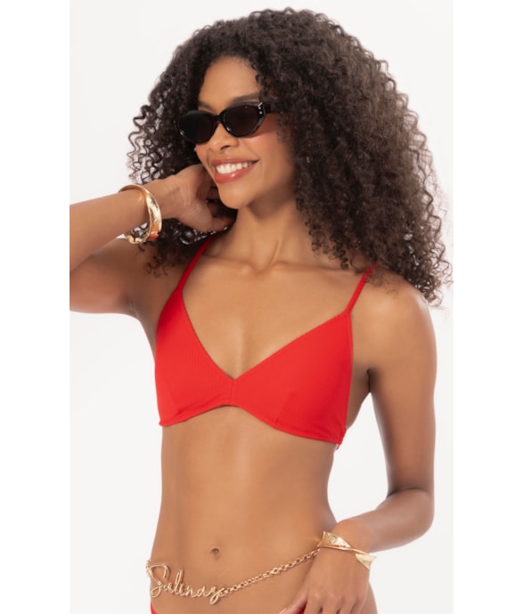 Top Triângulo Fixo Canelado Geo Vermelho
