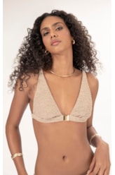 Top Triângulo Fixo Crepe Shine Marrom