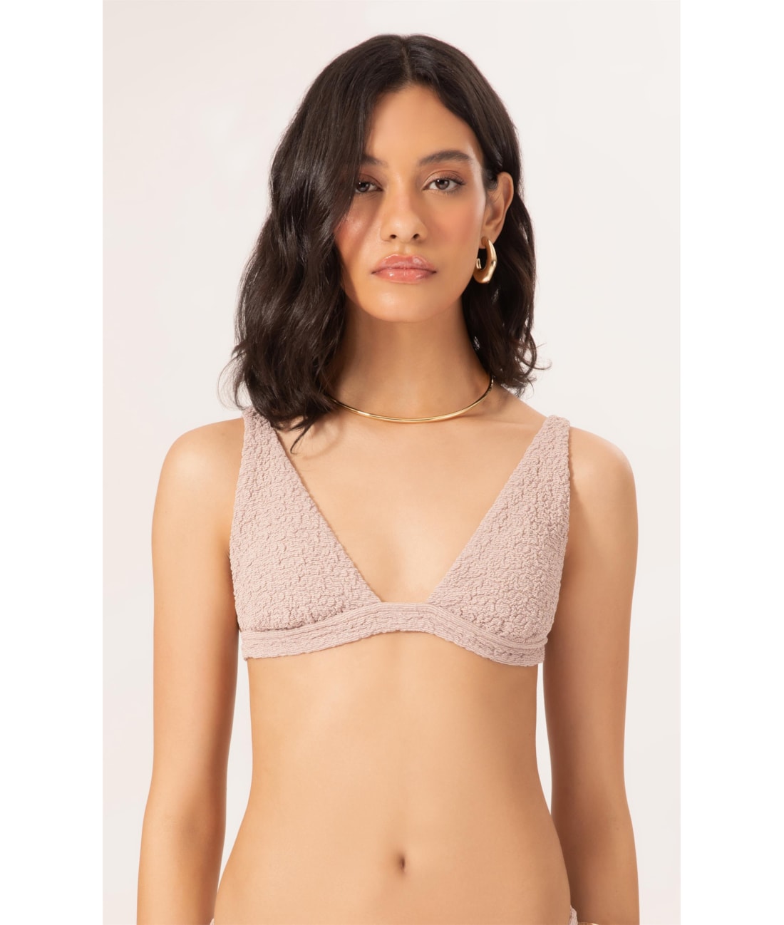 Top Triângulo Fixo Crepe Shine Rosê