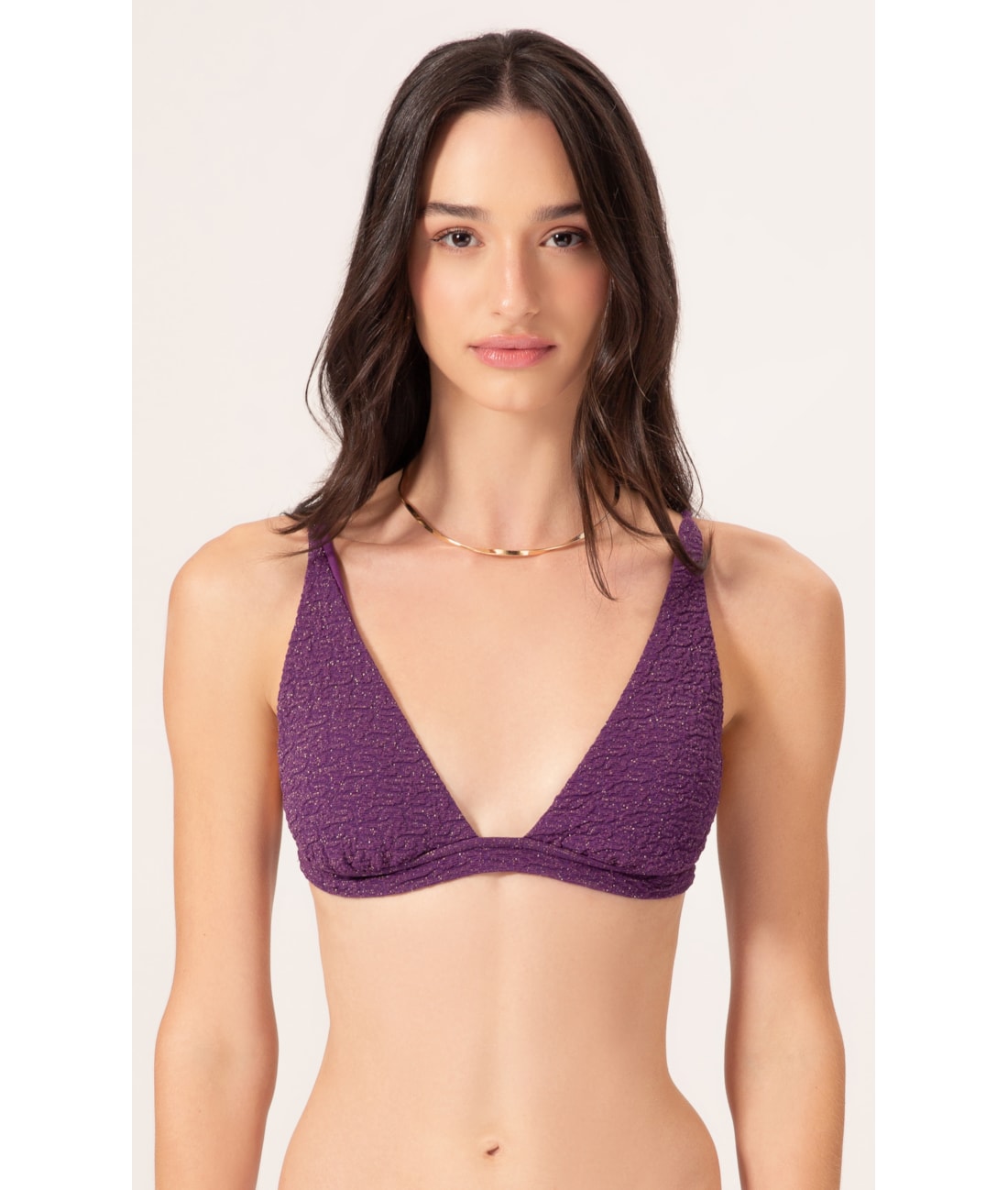 Top Triângulo Fixo Crepe Shine Roxo