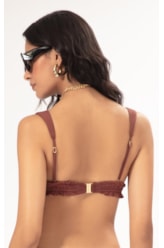 Top Triângulo Fixo Franzido Draping Marrom