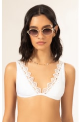 Top Triângulo Longo Guipure Branco