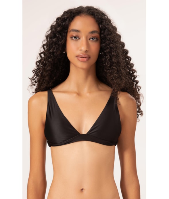 Top Triângulo Longo Satin Skin Preto