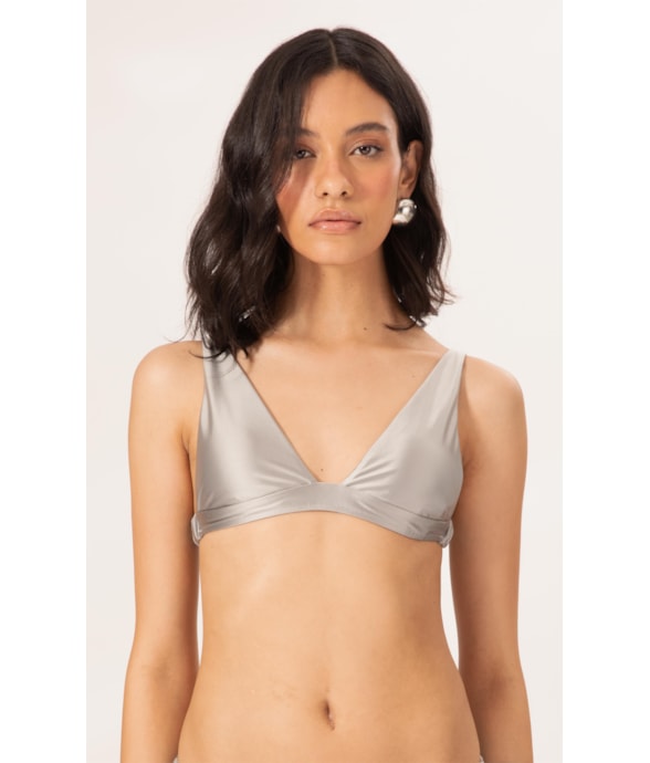 Top Triângulo Longo Satin Skin Silver Gray