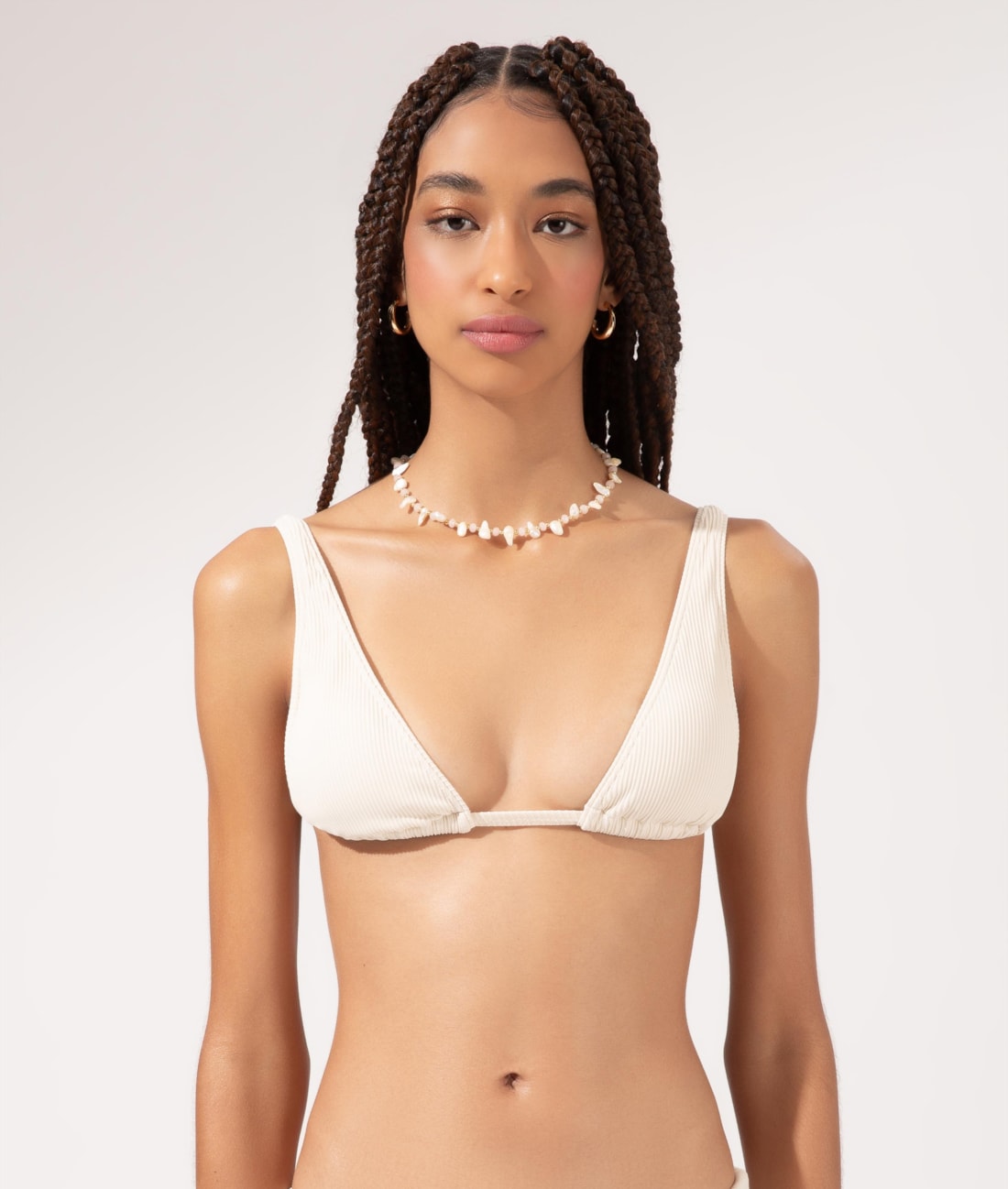 Top Triângulo Longo Viés Madras Off White