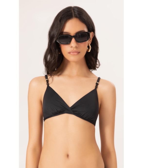 Top Triângulo Transpassado Draping Preto