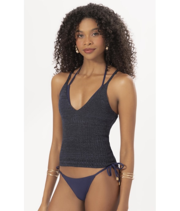 Top Tricot Canelado Mescla Dark Navy