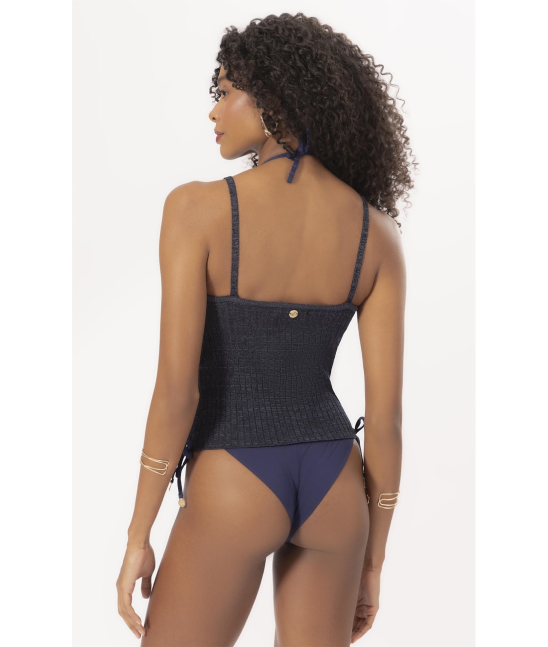 Top Tricot Canelado Mescla Dark Navy
