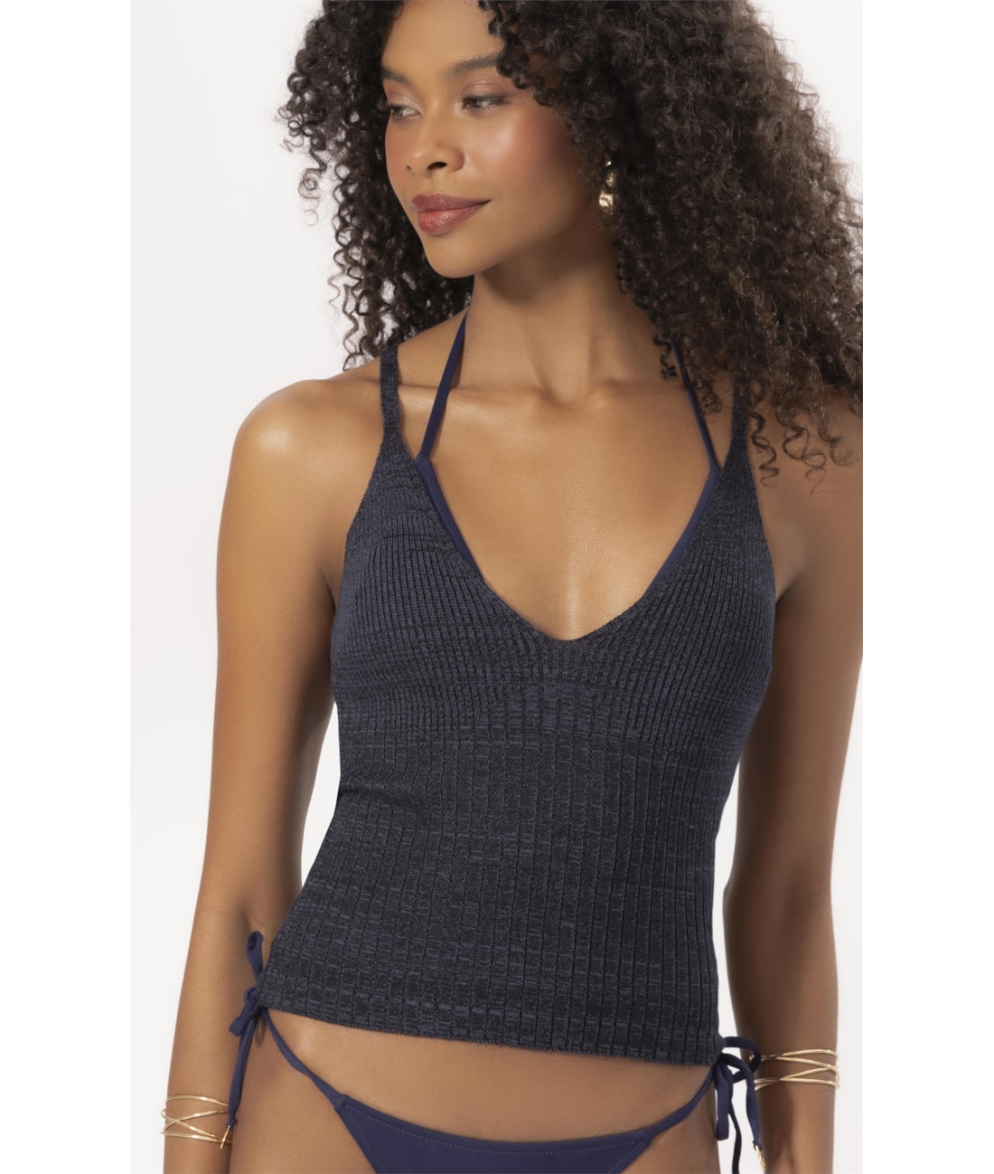 Top Tricot Canelado Mescla Dark Navy