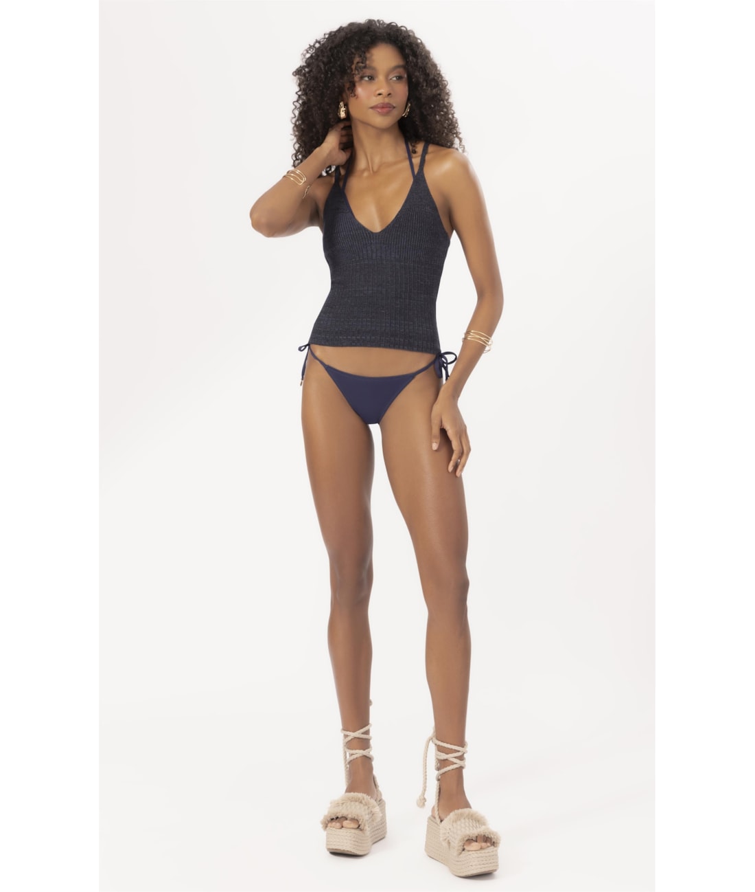 Top Tricot Canelado Mescla Dark Navy