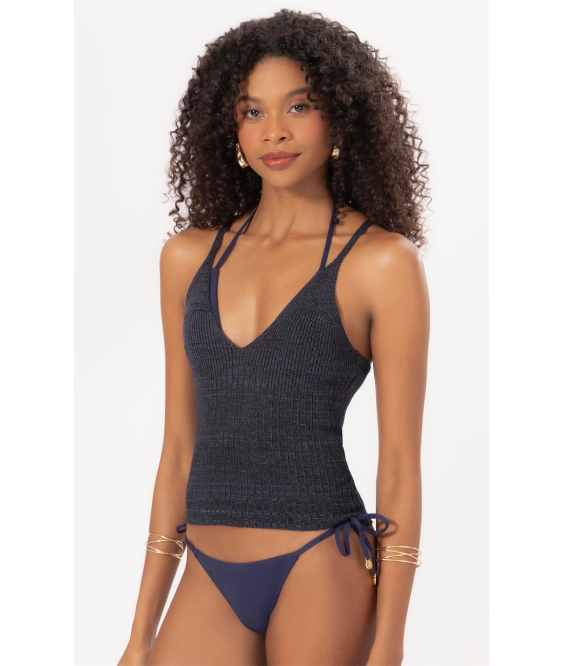 Top Tricot Canelado Mescla Dark Navy