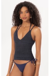 Top Tricot Canelado Mescla Dark Navy