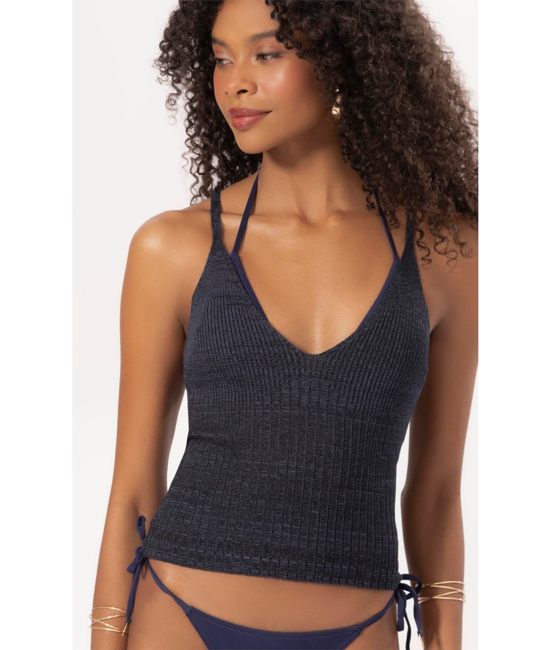 Top Tricot Canelado Mescla Dark Navy