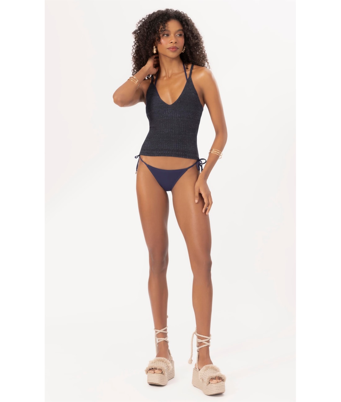 Top Tricot Canelado Mescla Dark Navy