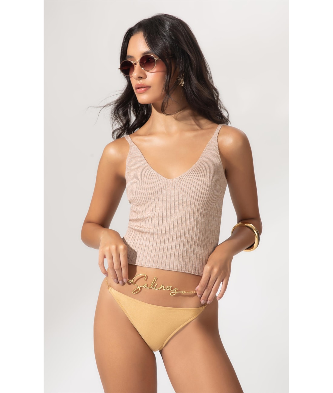 Top Tricot Canelado Mescla Natural