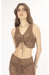 Top Tricot Lurex Rendado Caramelo