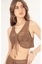 Top Tricot Lurex Rendado Caramelo