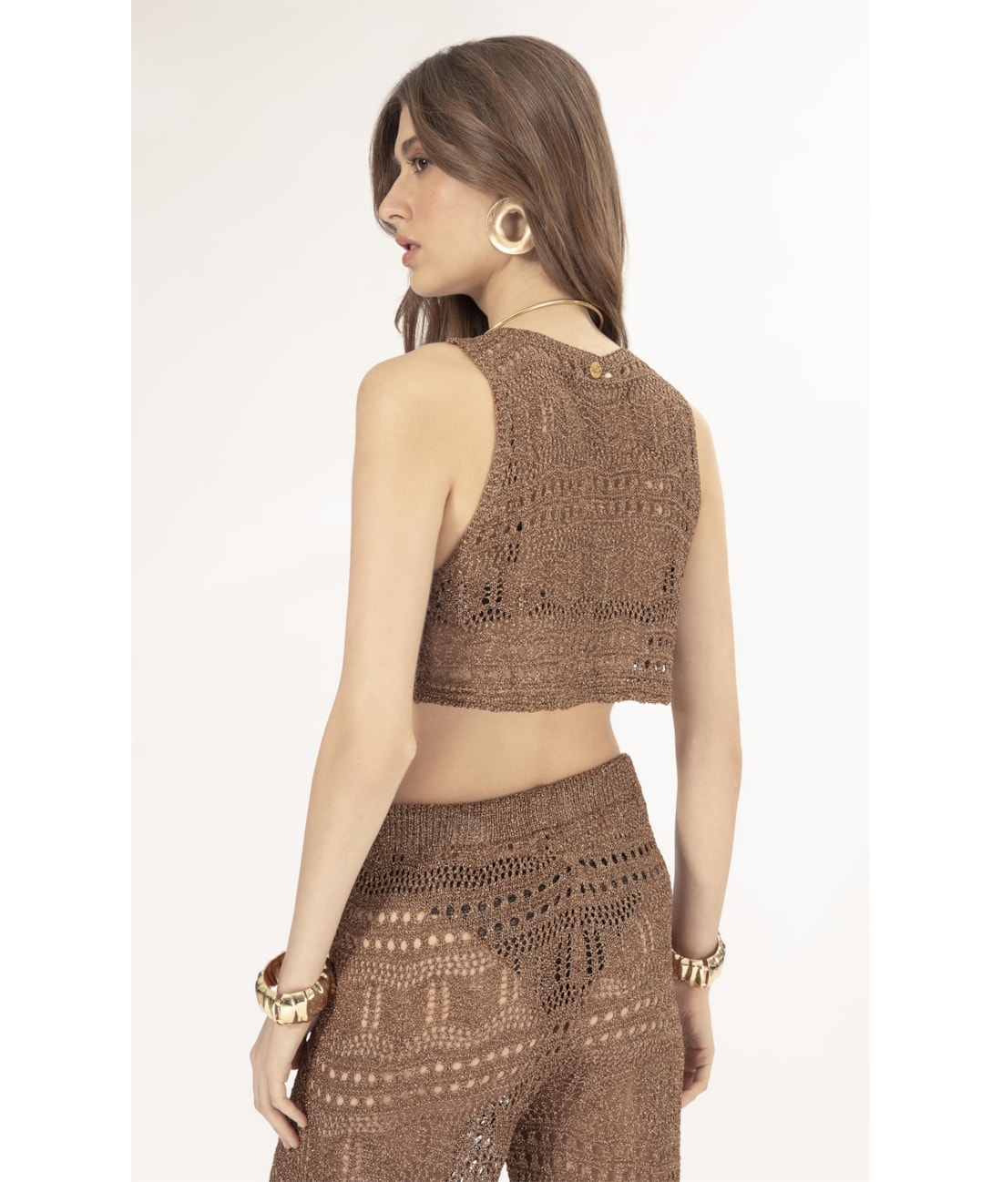 Top Tricot Lurex Rendado Caramelo