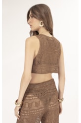 Top Tricot Lurex Rendado Caramelo