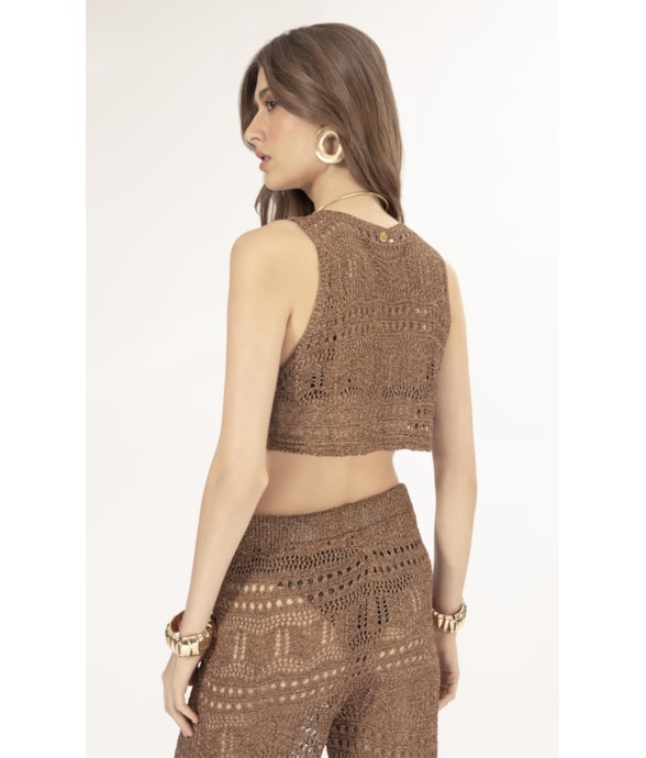 Top Tricot Lurex Rendado Caramelo