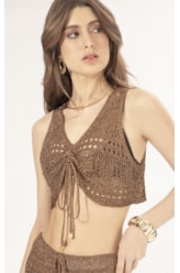 Top Tricot Lurex Rendado Caramelo