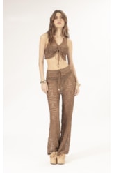 Top Tricot Lurex Rendado Caramelo