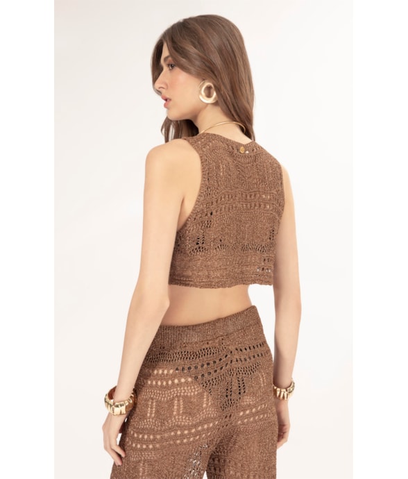 Top Tricot Lurex Rendado Caramelo