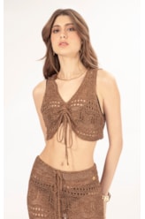 Top Tricot Lurex Rendado Caramelo