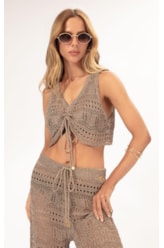 Top Tricot Lurex Rendado Ouro