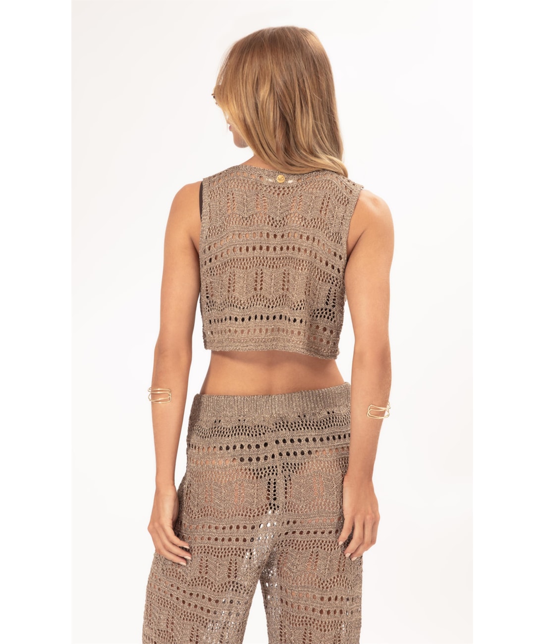 Top Tricot Lurex Rendado Ouro