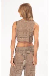 Top Tricot Lurex Rendado Ouro