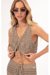 Top Tricot Lurex Rendado Ouro